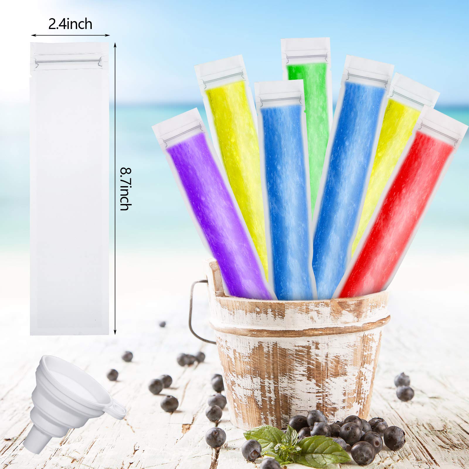 450-Piece Disposable Ice Mold Bags for Homemade Popsicles, Healthy Snacks & Smoothies - Includes 3 Funnels (8.7