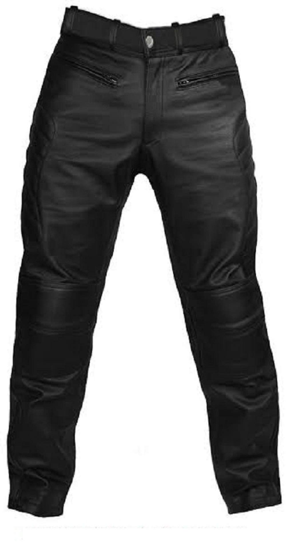 Men's Genuine Black Cow Leather Motorcycle Jeans - Durable Biker Pants for Riding & Casual Wear - Perfect for Harley, Cruiser & Street Bikes