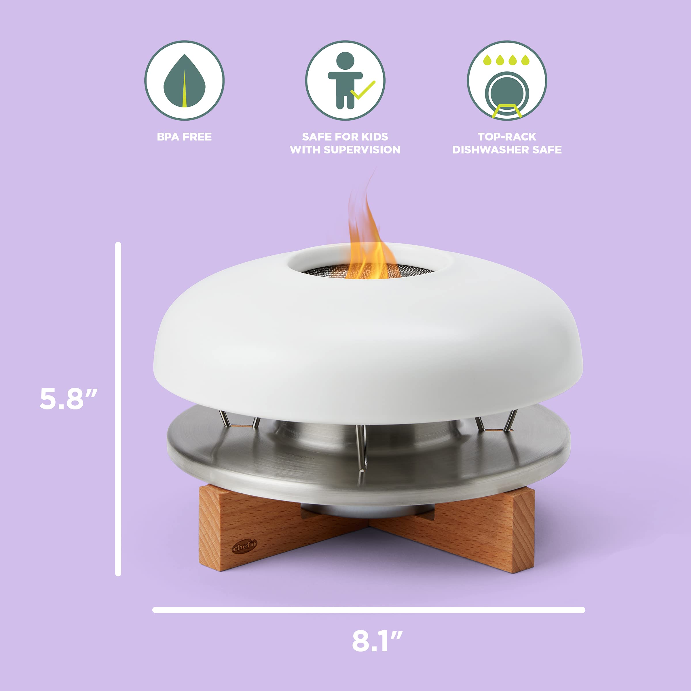 Chef’n Sweet Spot Tabletop S'mores Maker - Indoor & Outdoor Electric Marshmallow Roaster for Camping, Parties & Family Gatherings - White & Wood Design