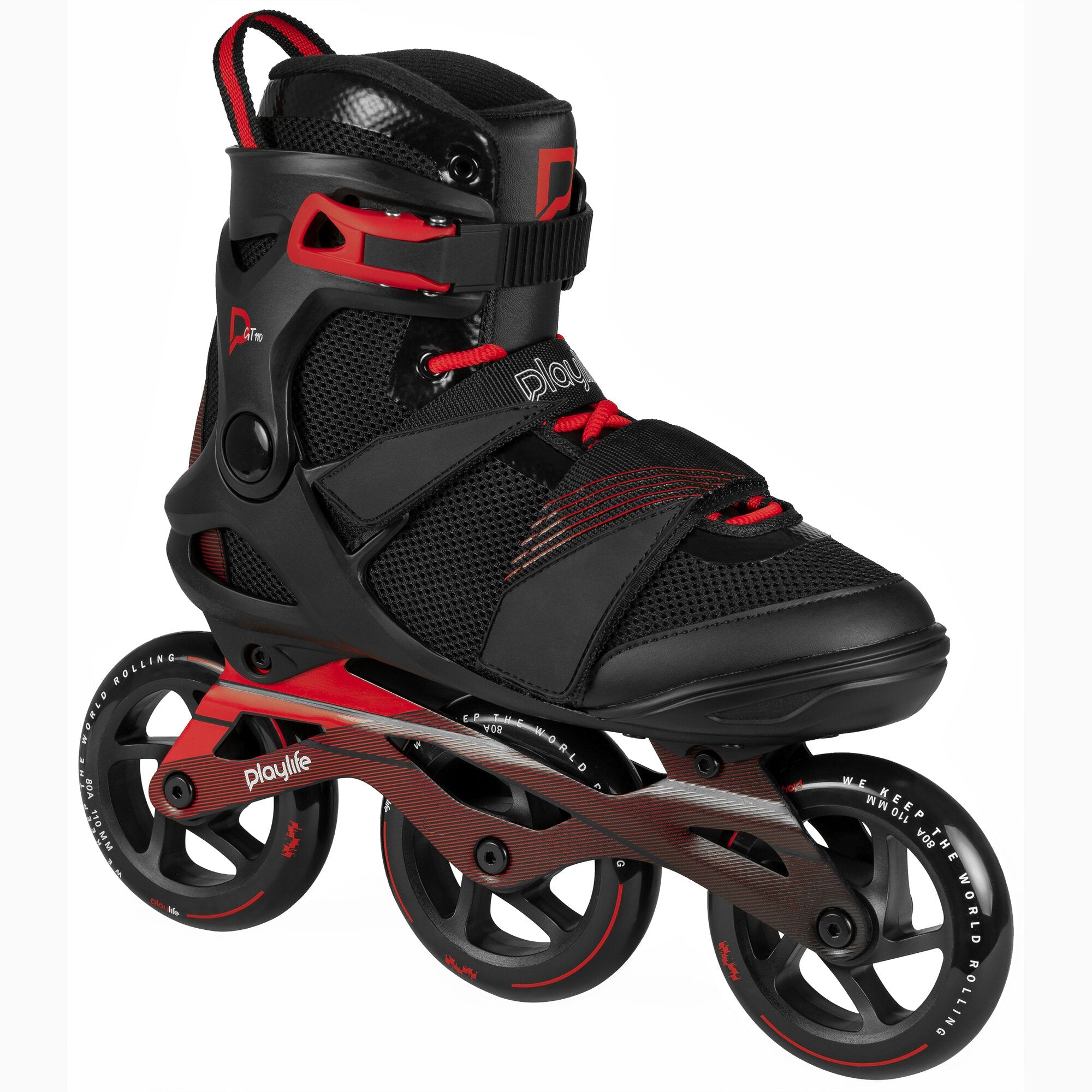 Playlife GT 110 Inline Skates for Adults - Adjustable Rollerblades for Men & Women - Comfortable Black Skates for Fitness, Outdoor & Indoor Skating