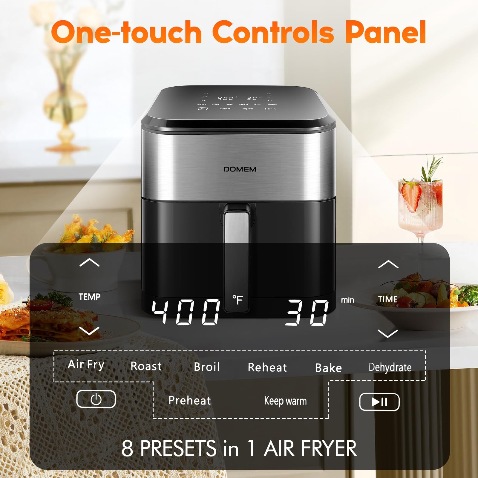 6.2 Qt 1500W Large-Capacity Air Fryer with Non-Stick Basket - 8-in-1 Multi-Function Digital Air Fryer with Preset Modes for Healthy Low-Oil Cooking - Perfect for Family Meals, Snacks & Quick Weeknight Dinners