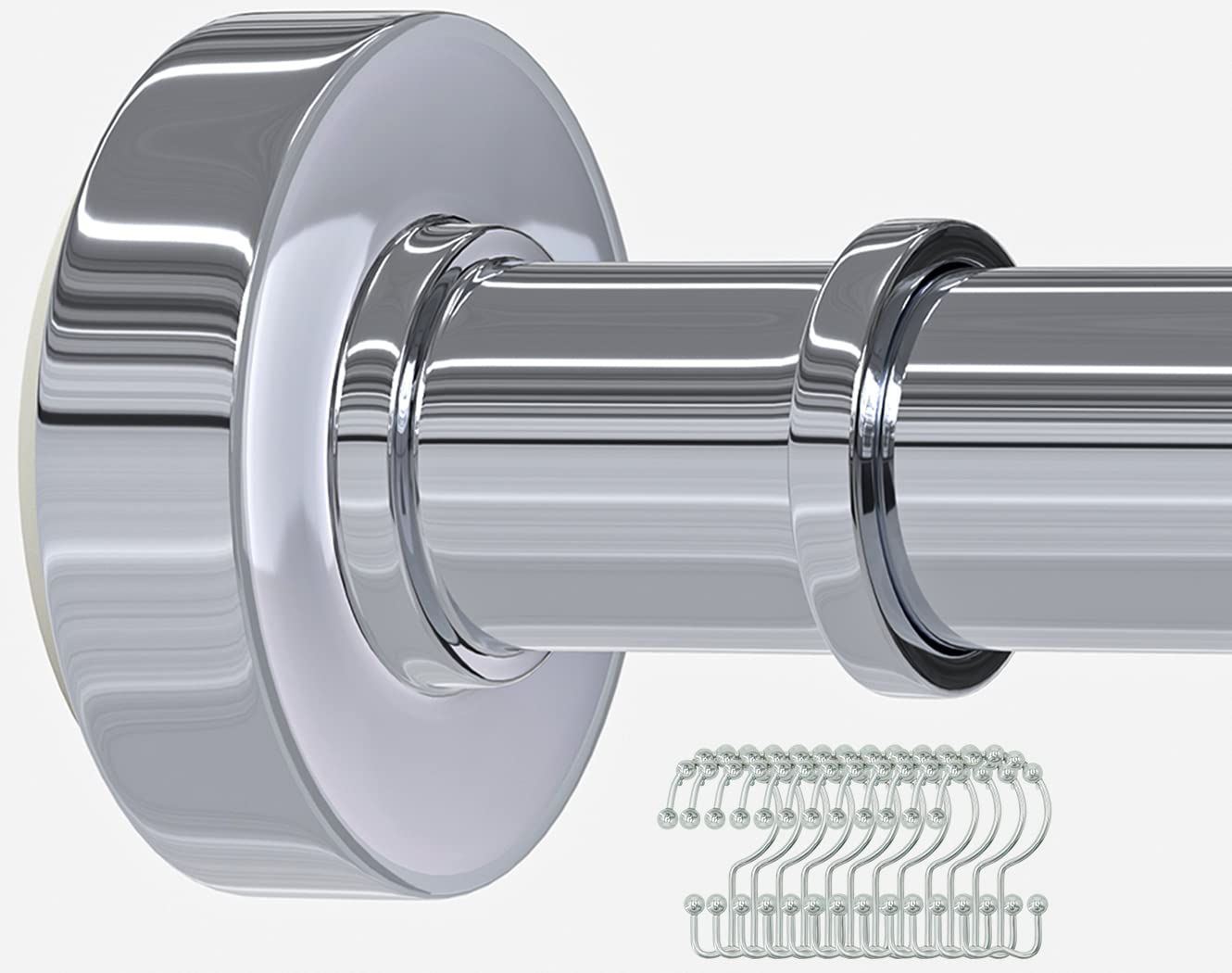 Adjustable Chrome Shower Curtain Rod 43-72 Inches with 12 Hooks - Rust-Resistant No-Drill Tension Rod for Bathroom, Bedroom & Home Decor - Perfect for Small Spaces, Dorms & Apartments