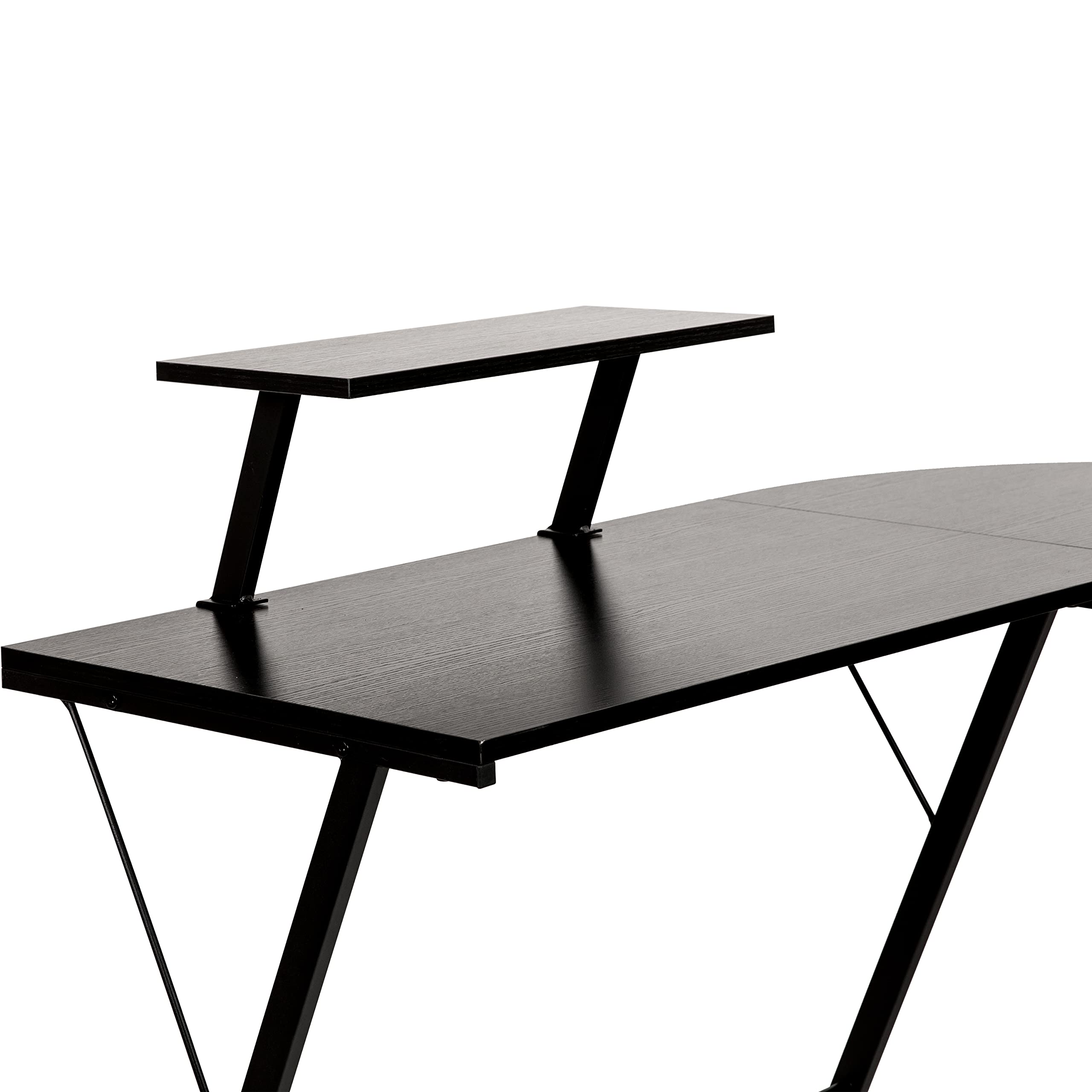 Flash Furniture Ginny Corner Desk - Black/Black Space Saving L-Shaped Gaming Desk with Monitor Shelf - 71.5