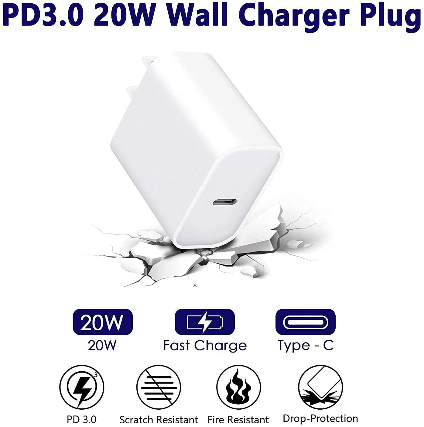 20W PD Fast Charger Cable for iPhone - USB C Wall Charger & Type C Power Adapter with Lightning Cable - Compatible with iPhone 14/13 Pro/12/11/XS/Max/XR/X/8 Plus/SE 2022 & iPad - Perfect for Home, Office & Travel Charging
