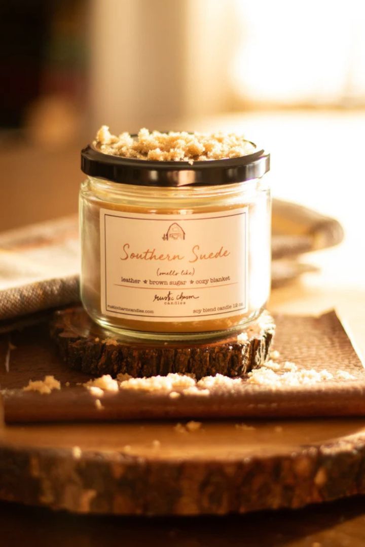 Rustic Charm Southern Suede 12 Oz Scented Candle - Handmade Soy Wax Candle for Home Decor, Aromatherapy & Cozy Ambiance