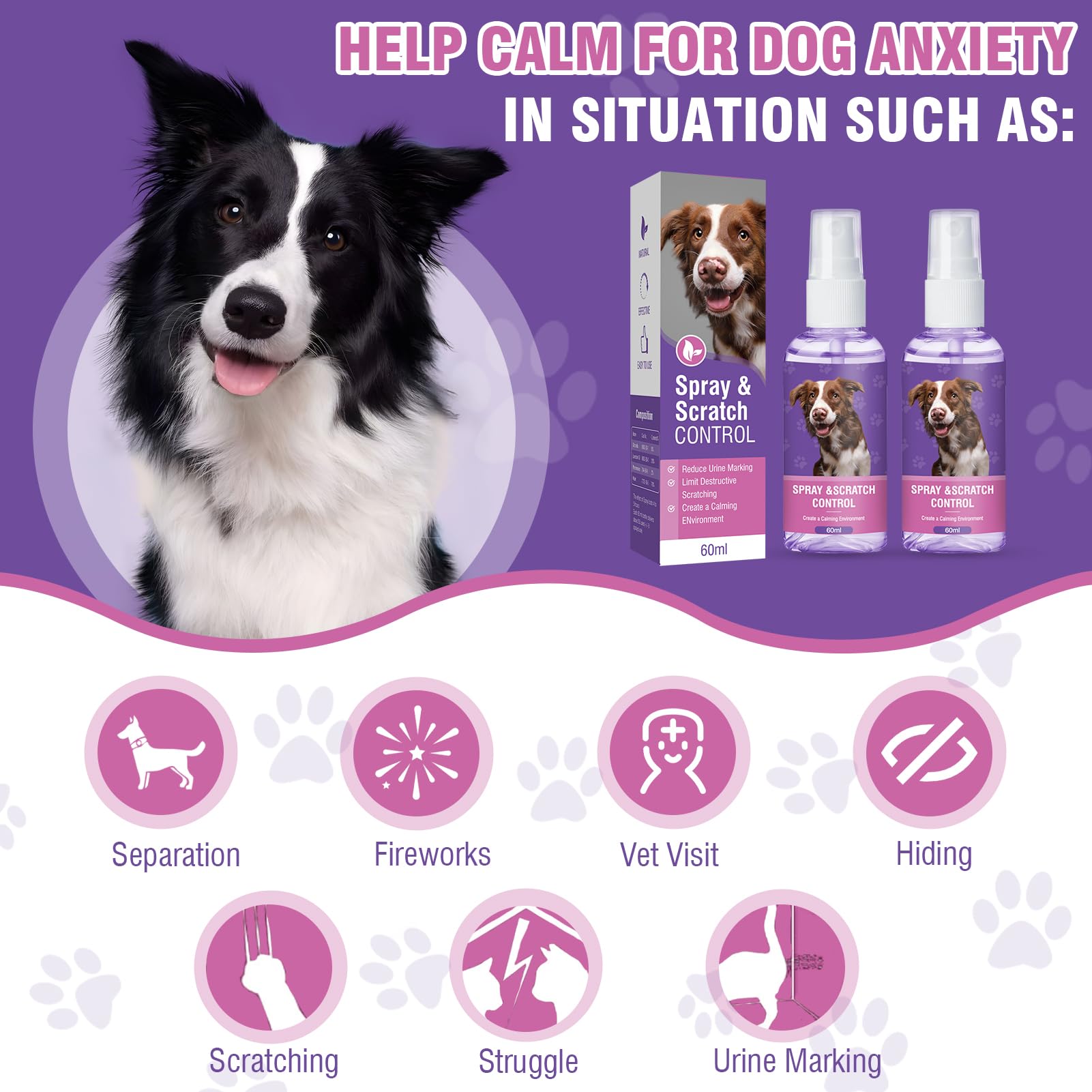 Dog Calming Spray 2-Pack – Pheromone Anxiety Relief for Small, Medium & Large Dogs | Stress Relief for Travel, Fireworks, Thunderstorms & New Environments | Soothes Pets During Vet Visits, Grooming & Separation