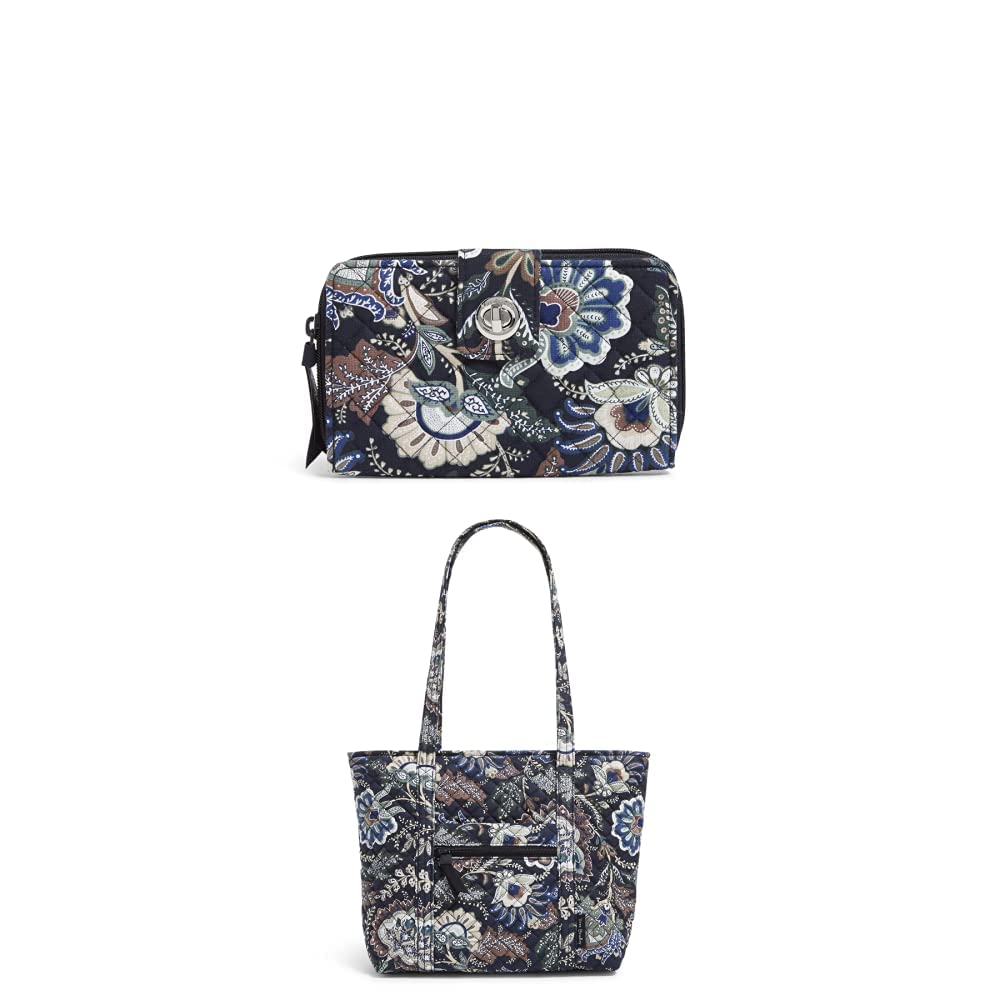 Vera Bradley Women's RFID Blocking Turnlock Wallet & Small Tote Bag Set - Java Navy Camo, Recycled Cotton - Perfect for Travel, Shopping & Everyday Use