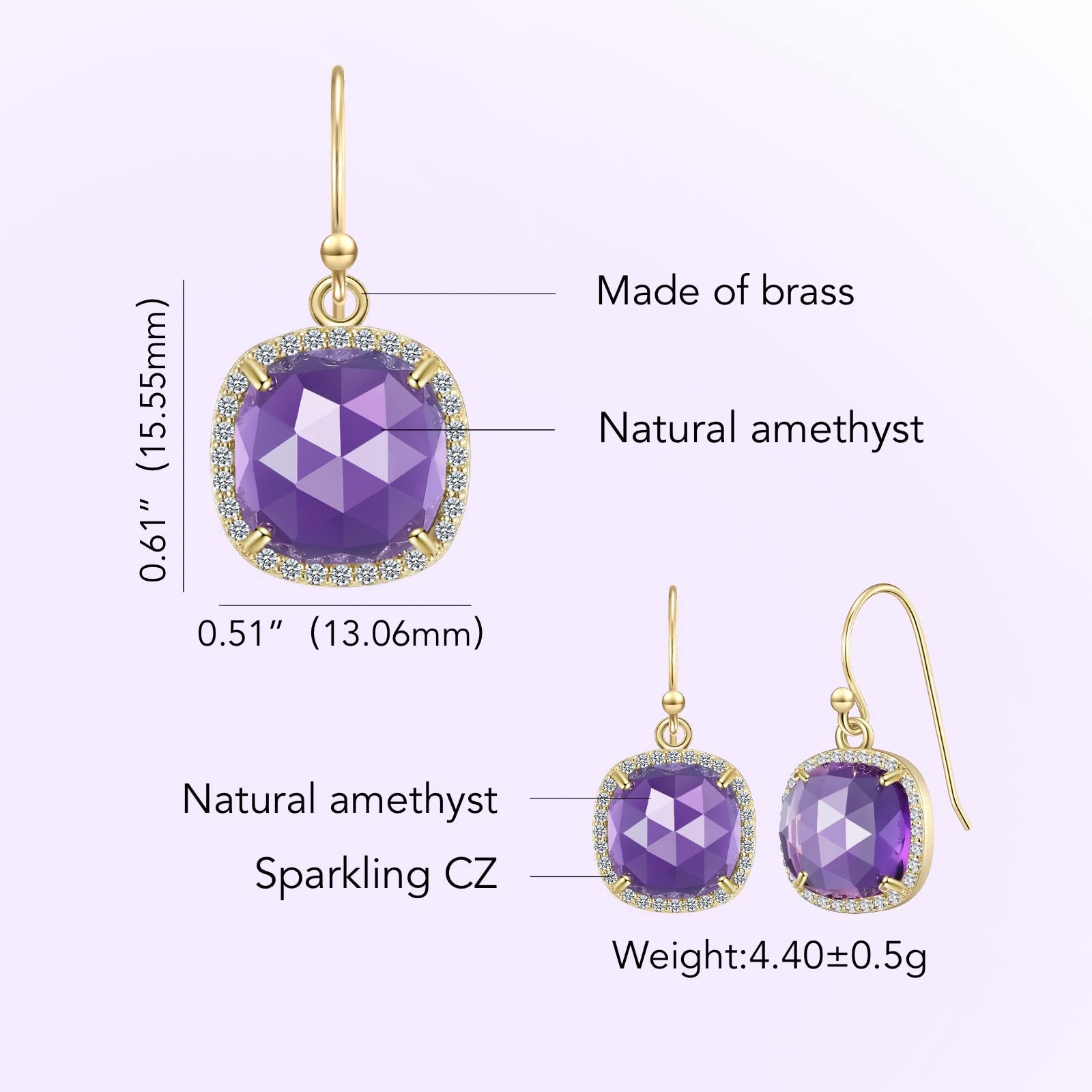 14k Gold/Rhodium Plated Genuine Gemstone Dangle Earrings for Women - 10mm Natural Gemstone Pendant Earrings | Valentine's Day, Mother's Day & Birthday Jewelry Gifts | Perfect for Weddings, Parties & Special Occasions