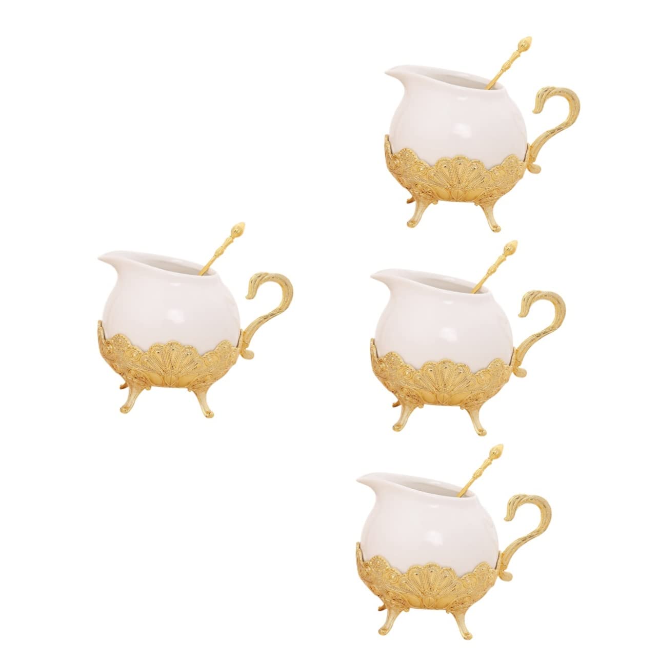 OSALADI 4-Piece Ceramic Sugar Bowl Set with Lid - Ceramic Coffee Canister, Food Storage Jar & Spice Container - Elegant Sugar Cubes Holder & Creamer Pot for Kitchen & Dining Table Decor