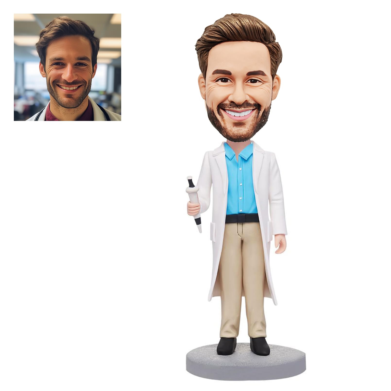 Custom Doctor Bobblehead - Personalized Male Physician with Stethoscope & Medical Record Book, Handmade Polymer Clay Figurine, Unique Gift for Doctors, Nurses, Medical Students | Perfect for Graduation, Retirement, Birthday & Office Decor
