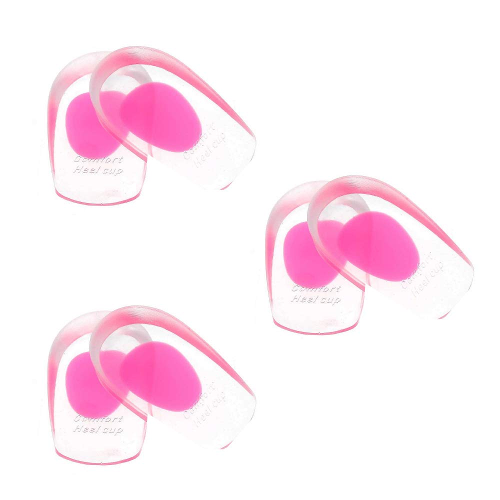 3 Pack Silicone Gel Heel Cups for Pain Relief - Orthotic Shoe Inserts & Cushion Pads for Plantar Fasciitis, Heel Spurs & Foot Support - Perfect for Running, Walking & Work Shoes