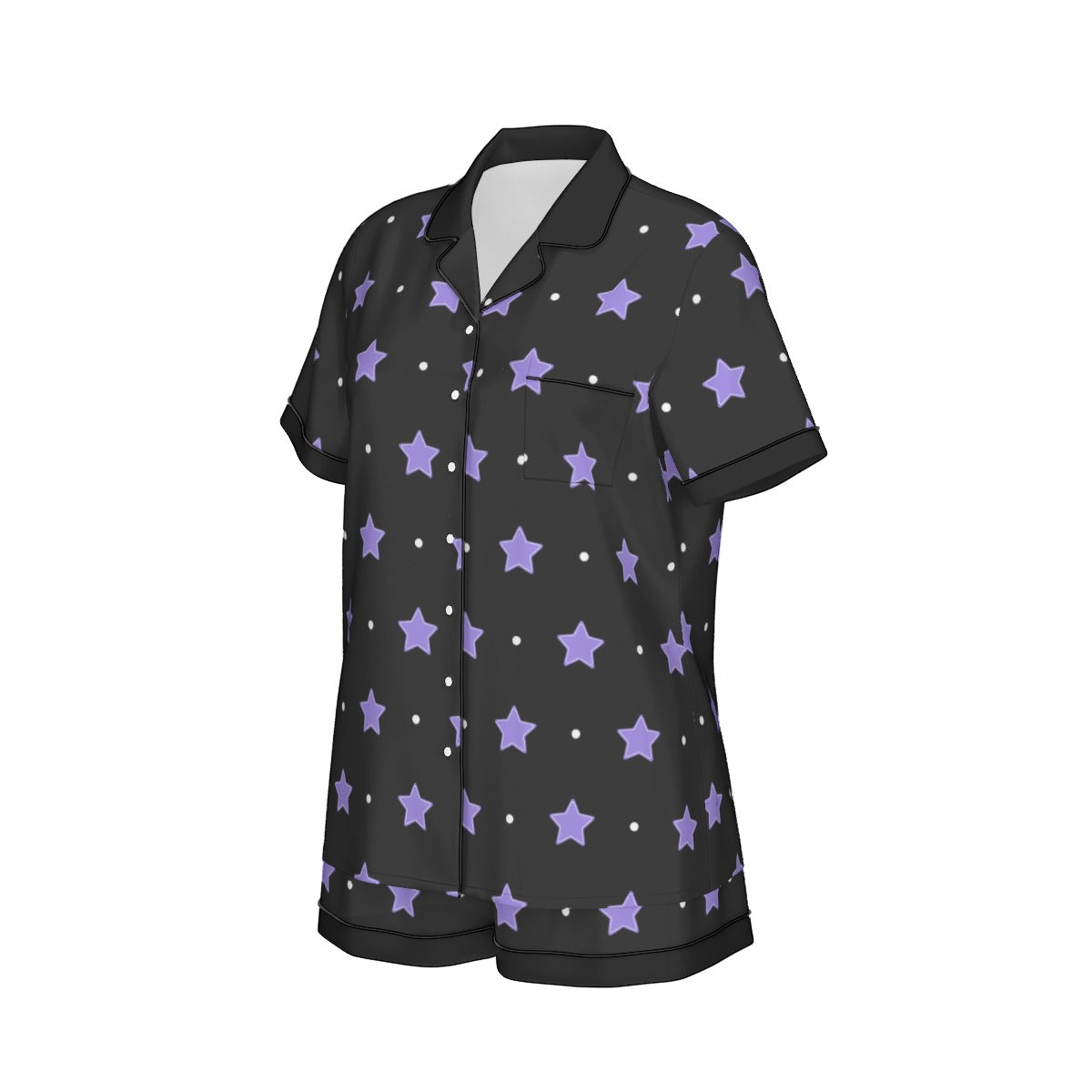 Purple Stars Women's Silk-Like Pajama Set - Soft Short Sleeve Sleepwear for Summer Nights, Lounge Wear & Relaxation at Home