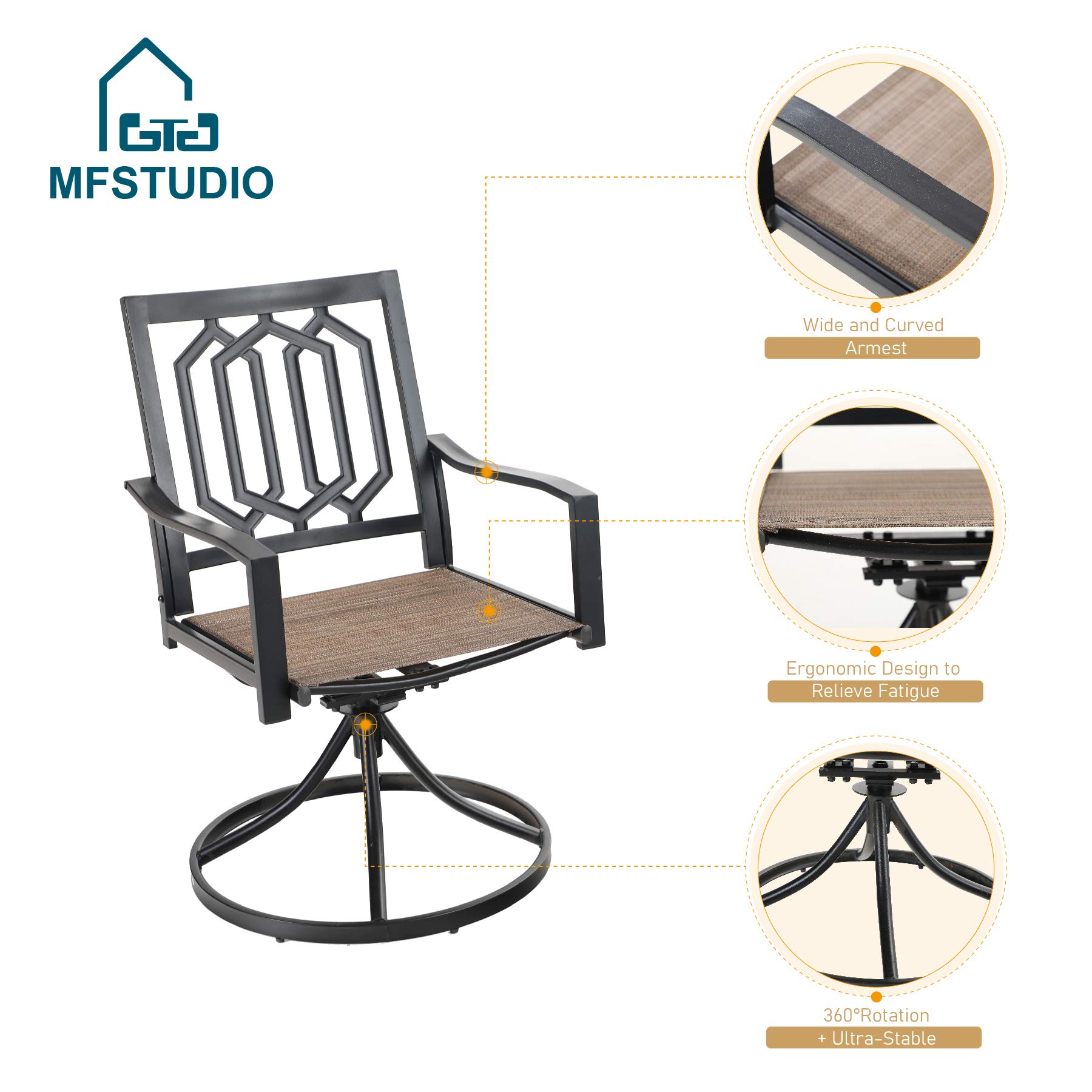 MFSTUDIO 5-Piece Outdoor Patio Dining Set - Square Black Metal Table with 4 Textilene Fabric Chairs - Weather-Resistant Garden Furniture with Umbrella Hole - Perfect for Backyard, Poolside, Porch & Outdoor Entertaining