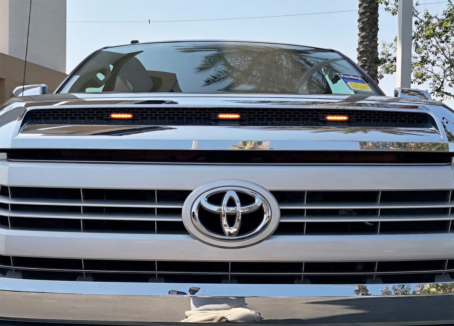 3Pcs Smoked Amber LED Grille Marker Light Kit for 2014-2021 Toyota Tundra Hood Scoop - Waterproof Off-Road Lights for Trucks, Jeeps & SUVs (DOT Approved)