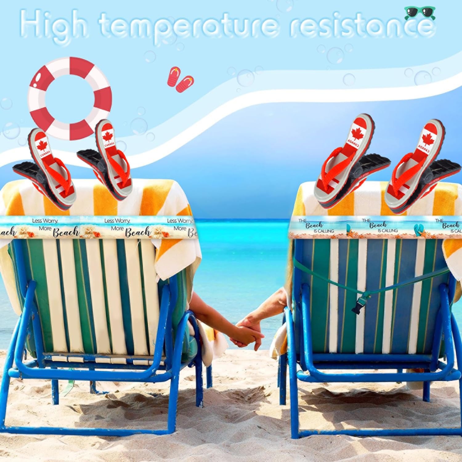4 Pack RUIFUNETEK Canada Maple Slippers Beach Towel Clips - Heavy Duty Pool Towel Clips for Lounge Chairs, Large Clothes Pins & Quilt Clips - Perfect for Beach, Poolside, Camping & Outdoor Activities