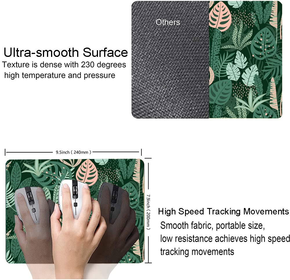 Premium Green Tropical Leaves Mouse Pad - Non-Slip Rubber Base, Waterproof Square Computer Mouse Mat for Office & Laptop - Perfect for Home, Work & Gaming Desks - Plant-Themed Workspace Accessory
