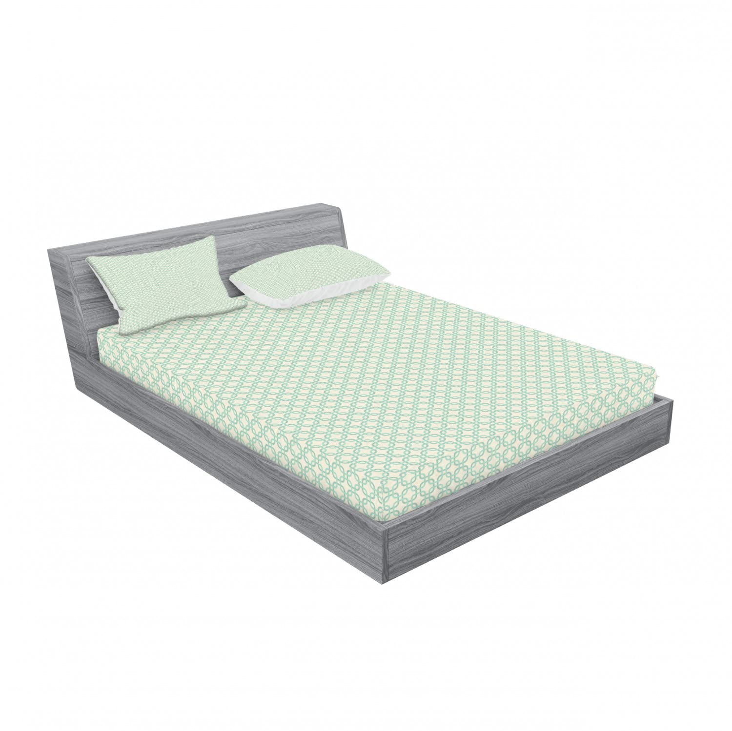 Ambesonne 2-Piece King Size Fitted Sheet Set with 4 Pillow Shams - Turquoise Retro Floral Design Mint Green Cream Bedding - Perfect for Master Bedroom, Guest Room & Vacation Home Decor