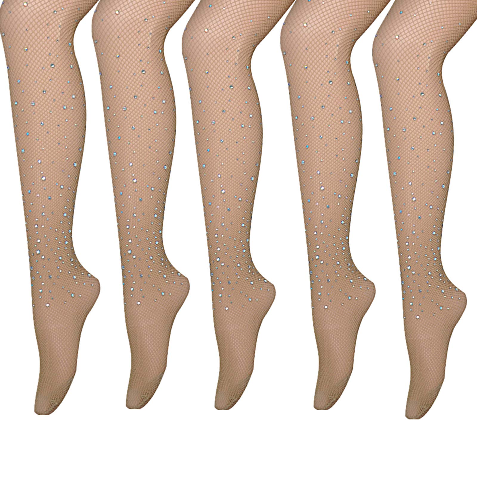 5 Pairs Women's Sexy Fishnet Pantyhose with Shining Diamond Design - Perfect for Parties, Halloween, Cosplay & Night Out