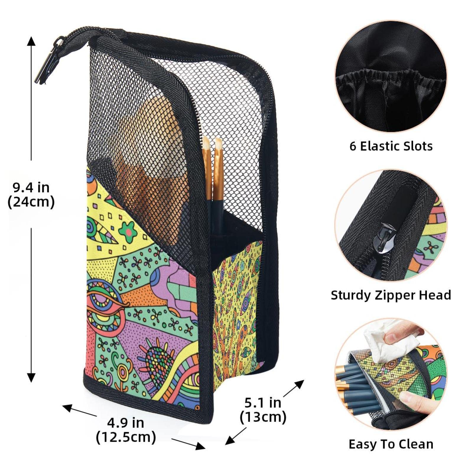 12-Piece Makeup Brush Organizer Bag with Portable Holder Case - Traditional Mexican Halloween Tree Design | Perfect for Travel, Home Storage & Professional Makeup Artists
