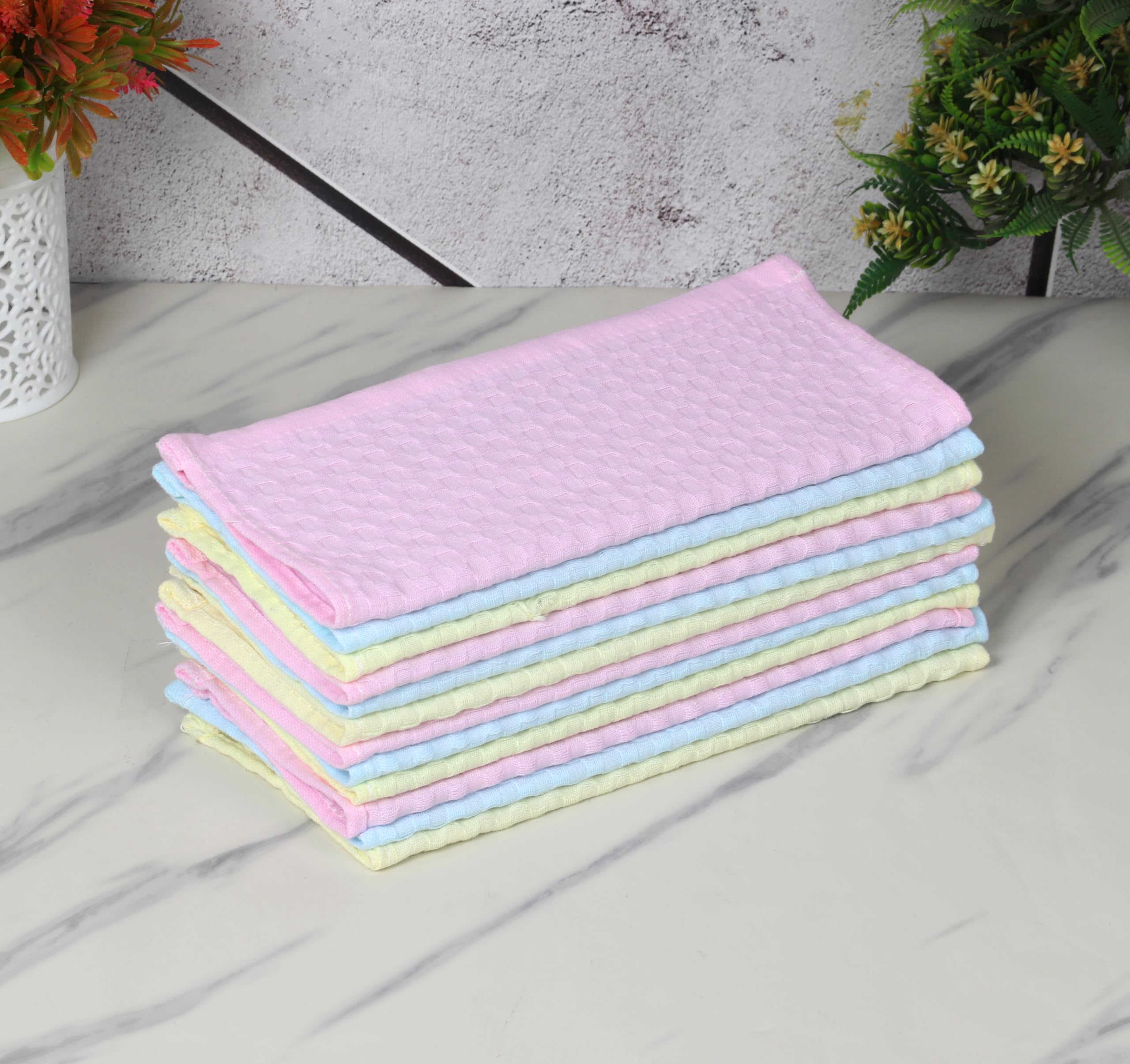 JENNY DENIAL 10x10 Inch Cotton Face Towels - 6-Pack Colorful Check Design for Skincare, Makeup Removal & Bathroom Use