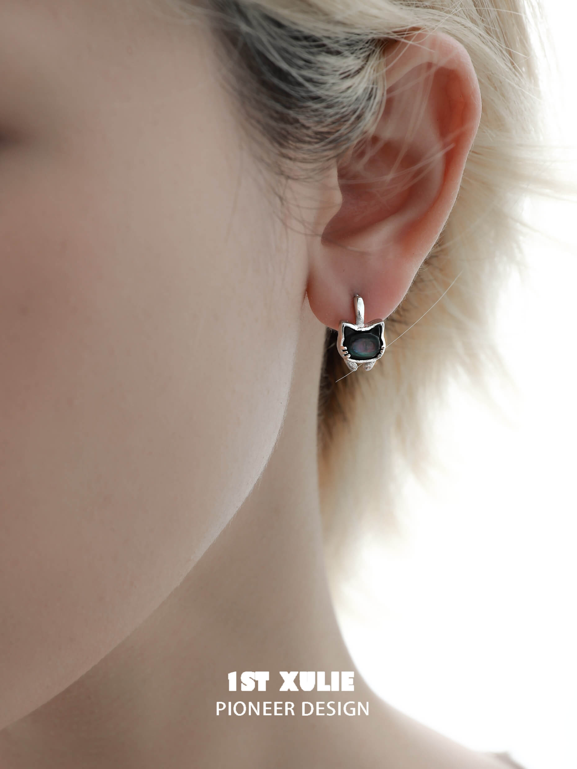S925 Sterling Silver 18K Platinum Plated Black & Gray Cat Earrings - Elegant Kitty Jewelry for Women | Perfect Gift for Cat Lovers, Birthday, Anniversary & Everyday Wear