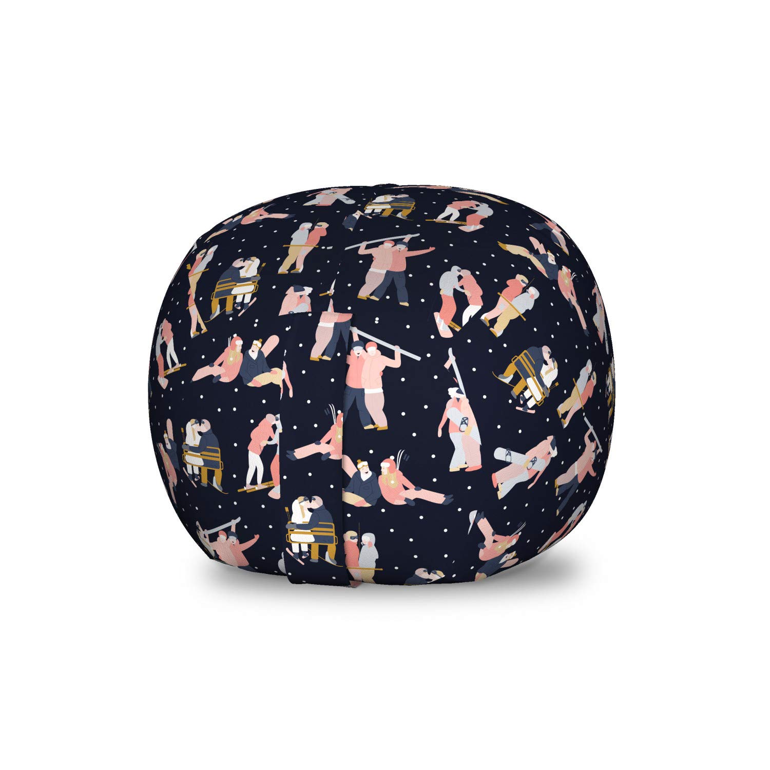 Ambesonne Washable Toy Storage Bag Chair - Couple Snowboarders & Skiers Hugging Design, Small Multicolor Stuffed Animal Organizer for Kids' Room, Nursery, or Playroom