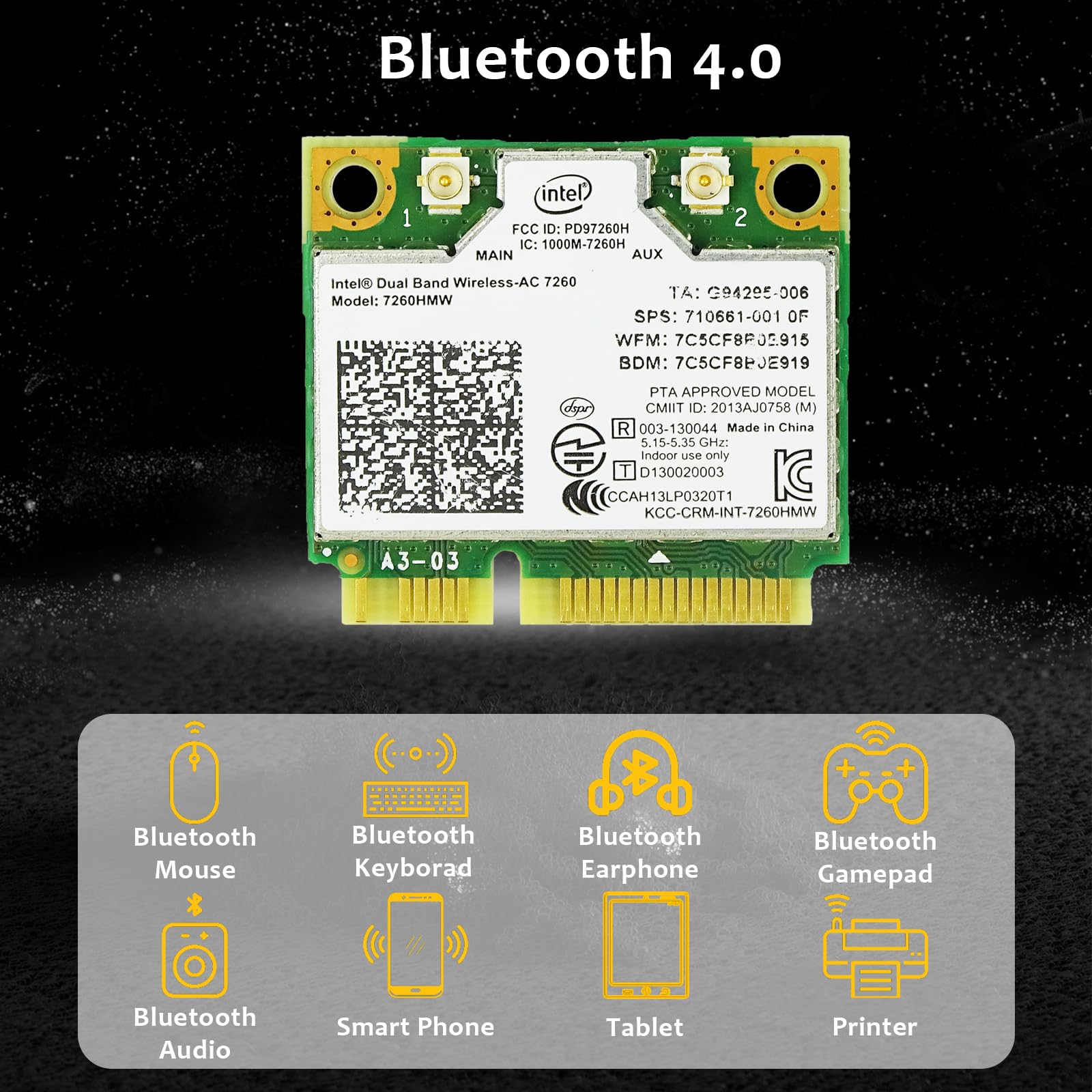 Intel Dual Band Wireless-AC 7260HMW WiFi Card | Mini PCIe Network Adapter | Bluetooth 4.2 | 802.11ac | 2x2 MIMO | Compatible with Windows 10/8/7 | Perfect for Gaming, Streaming & Home Office Use