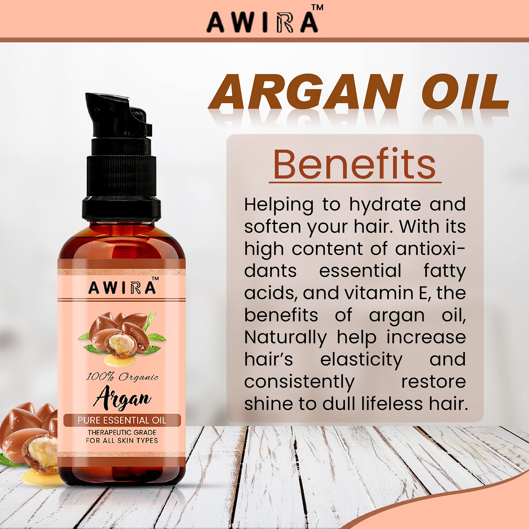 Awira Cold Pressed 100% Pure Argan Oil for Hair Growth, Skin & Face Care - 10ml Bottle - Natural Moisturizer for Dry Hair, Wrinkles & Massage Therapy | Perfect for Daily Beauty Routine & Spa Treatments