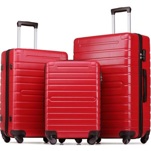 XLO 3-Piece Lightweight Hardshell Luggage Set with TSA Lock - Expandable Spinner Suitcases, Carry On 4-Wheel Travel Luggage (Red) - Perfect for Business Trips, Family Vacations & International Travel