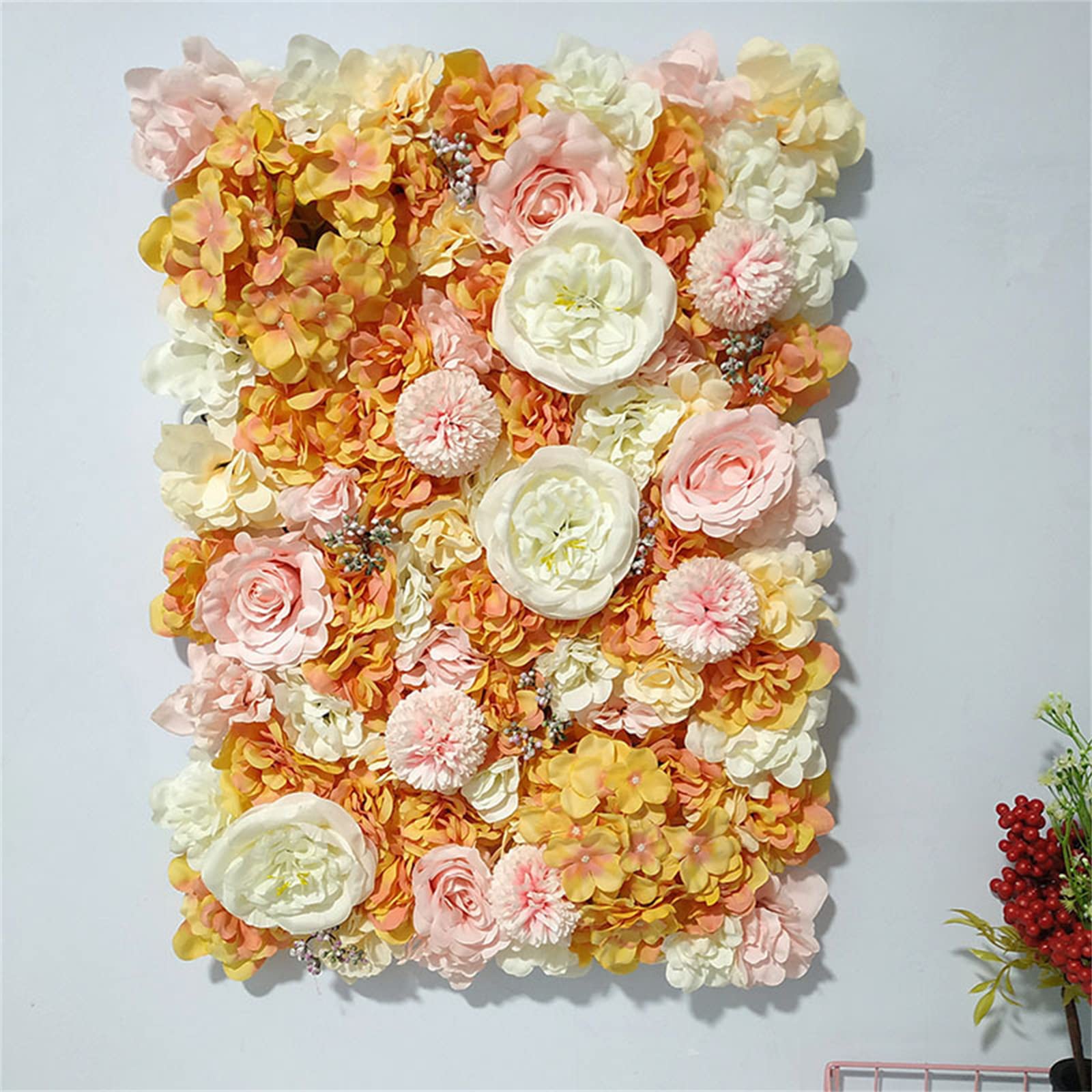 YRYR 24x16 Inch Artificial Rose Flower Wall Panel - 2 Pack 3D Floral Backdrop for Wedding, Party & Birthday Decor (Orange) - Perfect for Photo Booths, Baby Showers, and Home Decoration