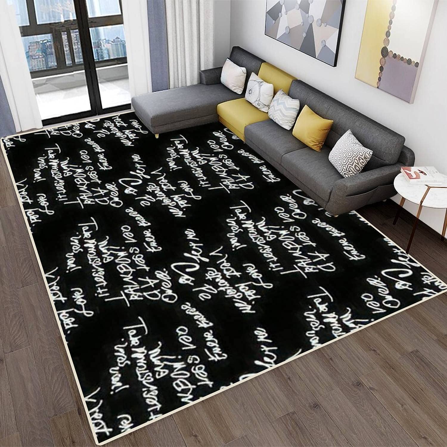 Modern Abstract Area Rugs - Stain Resistant Non-Slip Carpet for Living Room, Bedroom, Kitchen & Bathroom - Handwriting Letter Pattern Home Decor Mat - Perfect for Cozy Spaces & High Traffic Areas