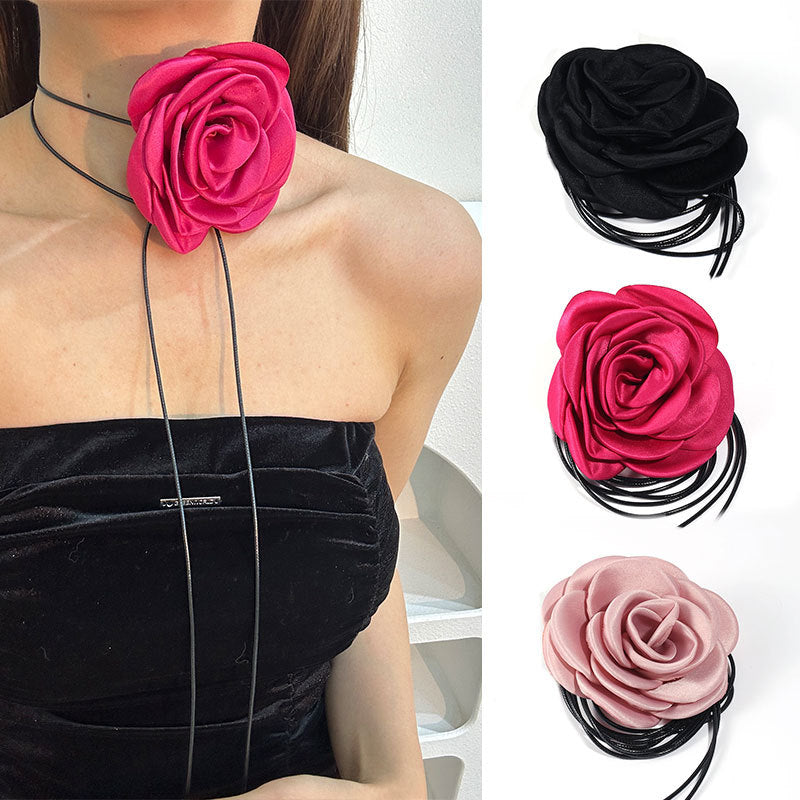 Rose Phantom Flower Suede Choker Necklace | Gothic Victorian Costume Jewelry | Perfect for Halloween, Cosplay & Vintage Fashion Outfits