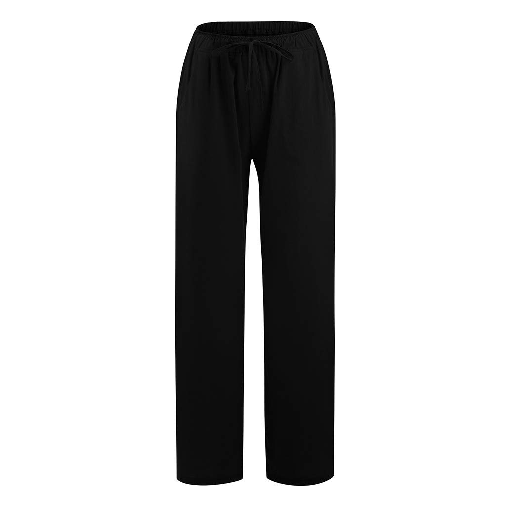 Women's Petite Palazzo Pants - Elastic Waist with Drawstring, Breathable Linen Lounge Pants for Summer - Perfect for Casual Wear, Yoga, and Beach Vacations