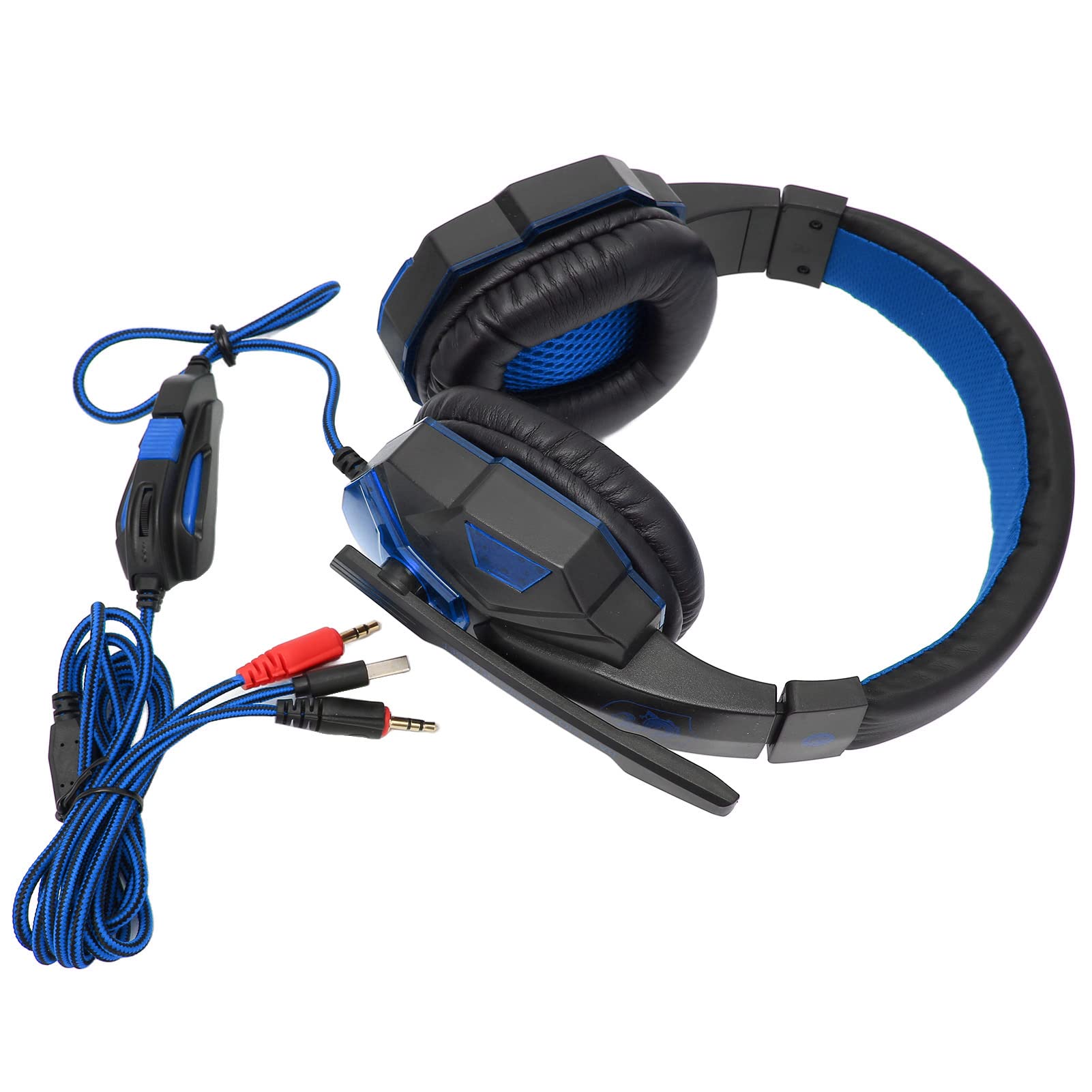 Minifinker Gaming Headset with Microphone - Soft One-Button Mute, 3.5mm Jack, 40mm Noise Cancelling Earphones for PC, Laptop, PS4 (Black Blue) - Perfect for Online Gaming, Streaming & Conference Calls