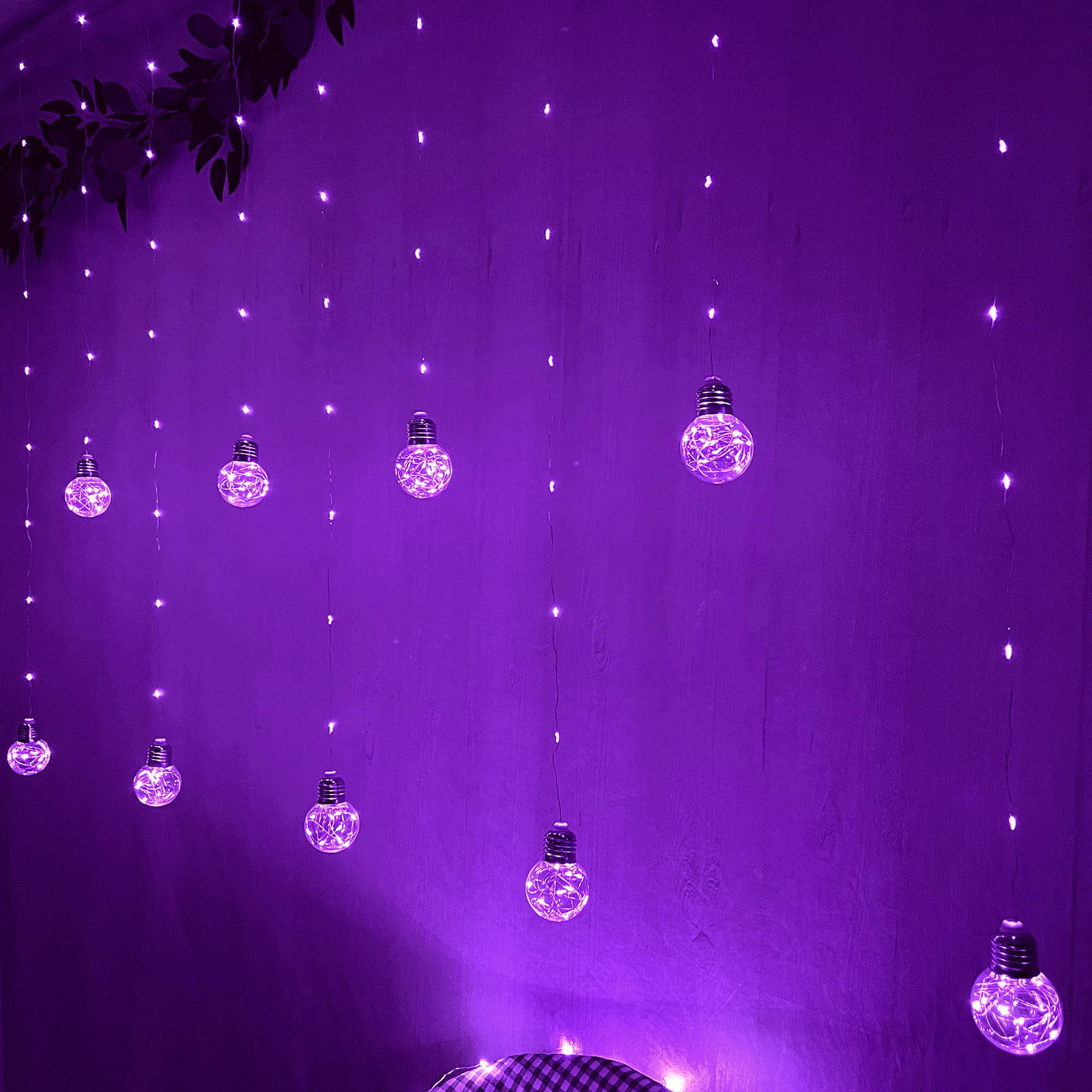 YOLIGHT 200 LED Wishing Ball Curtain Lights with Remote - USB Battery Powered Twinkle Globe Fairy Lights for Wedding, Party, Bedroom, Halloween & Christmas Decorations (Purple) | Indoor & Outdoor Decorative Lighting for Home, Garden, and Special Events