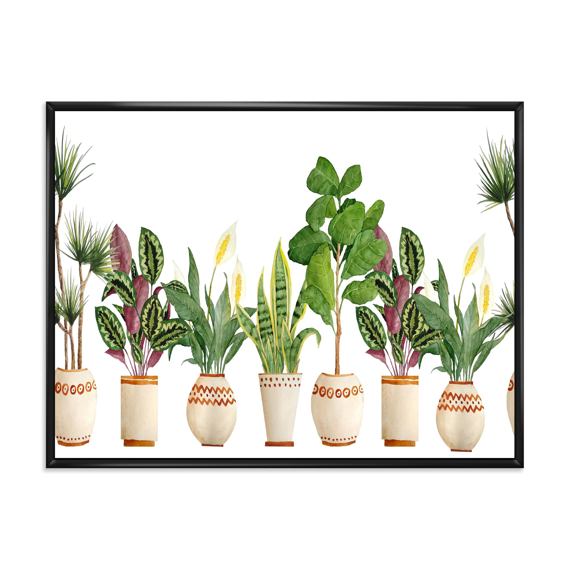 DesignQ Trio of Houseplants Sansevieria Snake Plant - Farmhouse Style Framed Canvas Wall Art Print for Living Room, Bedroom & Office Decor