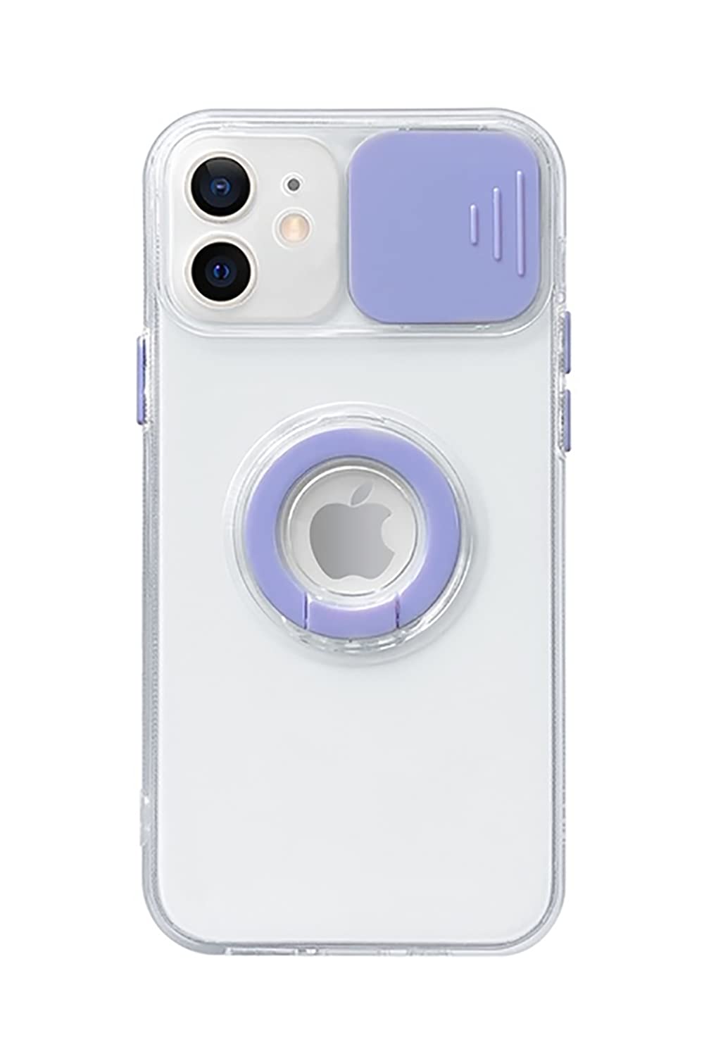 Colorful Ring Holder & Slide Lens Camera Cover - Soft Clear Protective Case Compatible with iPhone 13 Mini (Purple) - Perfect for Daily Use, Travel & Photography Protection