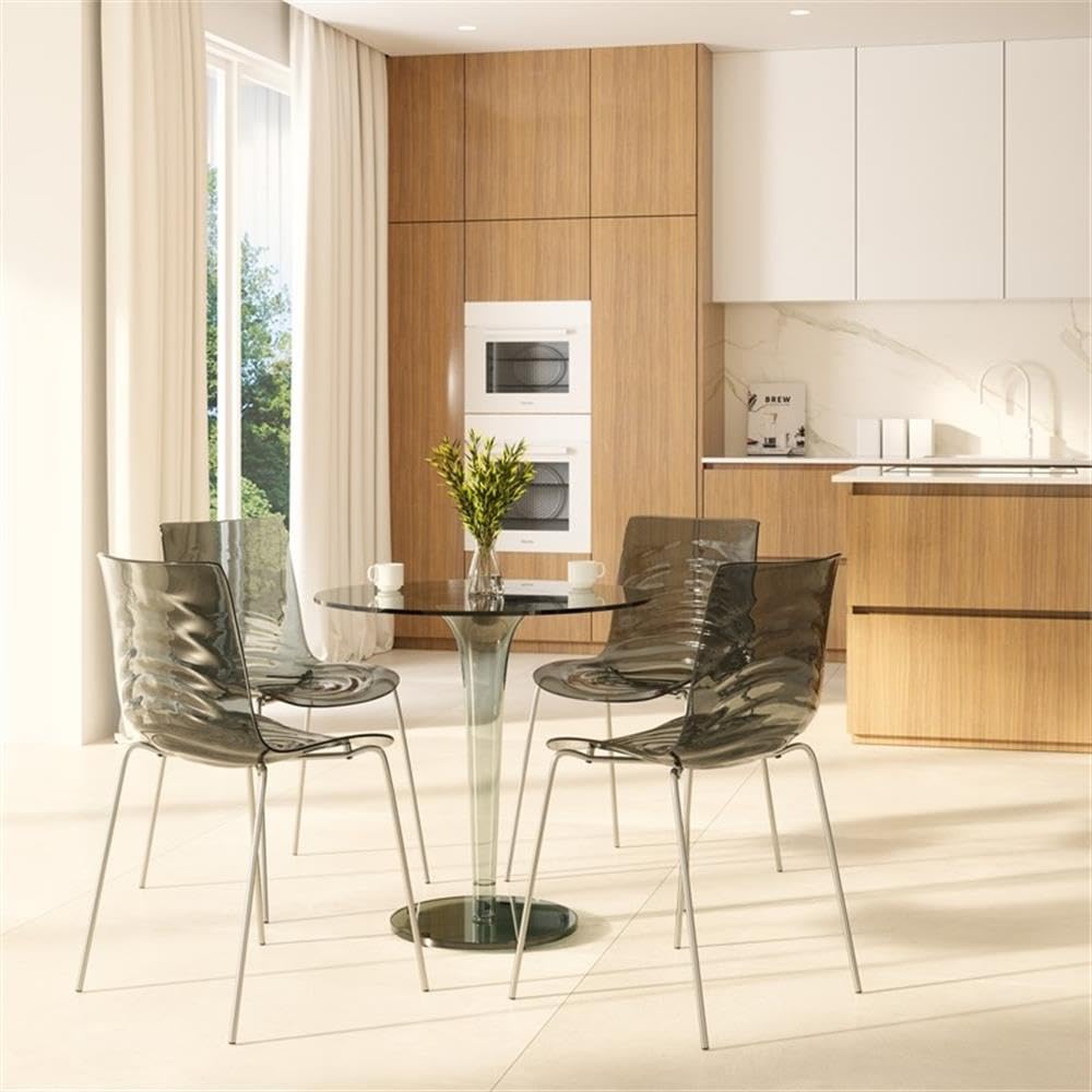 Modern Acrylic Lucite Dining Chair with Chrome Metal Legs - LeisureMod Astor Water Ripple Design for Contemporary Dining Room, Kitchen, Office & Small Spaces - Perfect for Home Decor, Restaurant Seating & Compact Living Areas