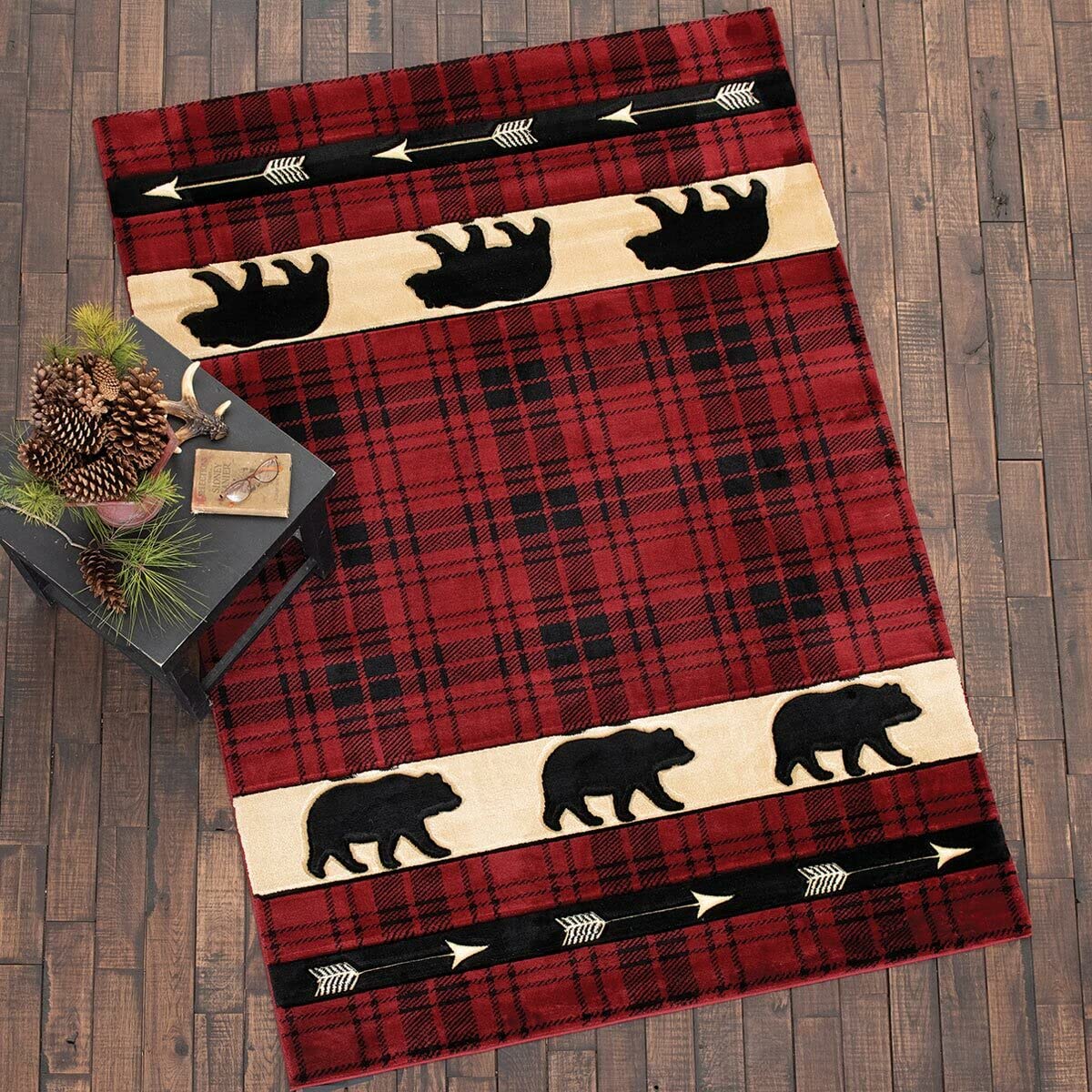 Faux Sheepskin Fur Rug - Bear Rustic Area Rug for Cabin & Wildlife Decor | Brown/Red 23