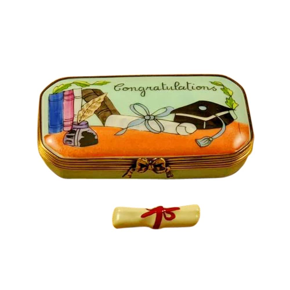 Elegant Graduation Oval Money Gift Box with Diploma Holder - Perfect for Graduation Gifts, Cash Gifts & Keepsakes - Limoges Style Keepsake Box for Graduates