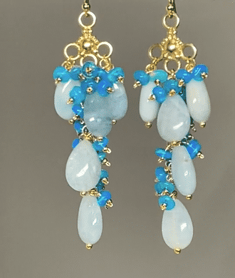 Blue Aquamarine & Teal Opal Long Dangle Chandelier Earrings for Women - Elegant Statement Jewelry for Parties, Weddings & Special Occasions