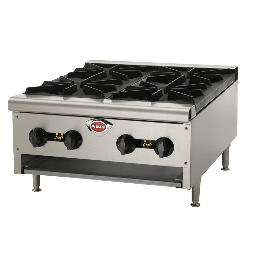 Wells 24-Inch Countertop 4-Burner Gas Range - 106,000 BTU High-Output Natural Gas Stove for Home Kitchen & Outdoor Cooking