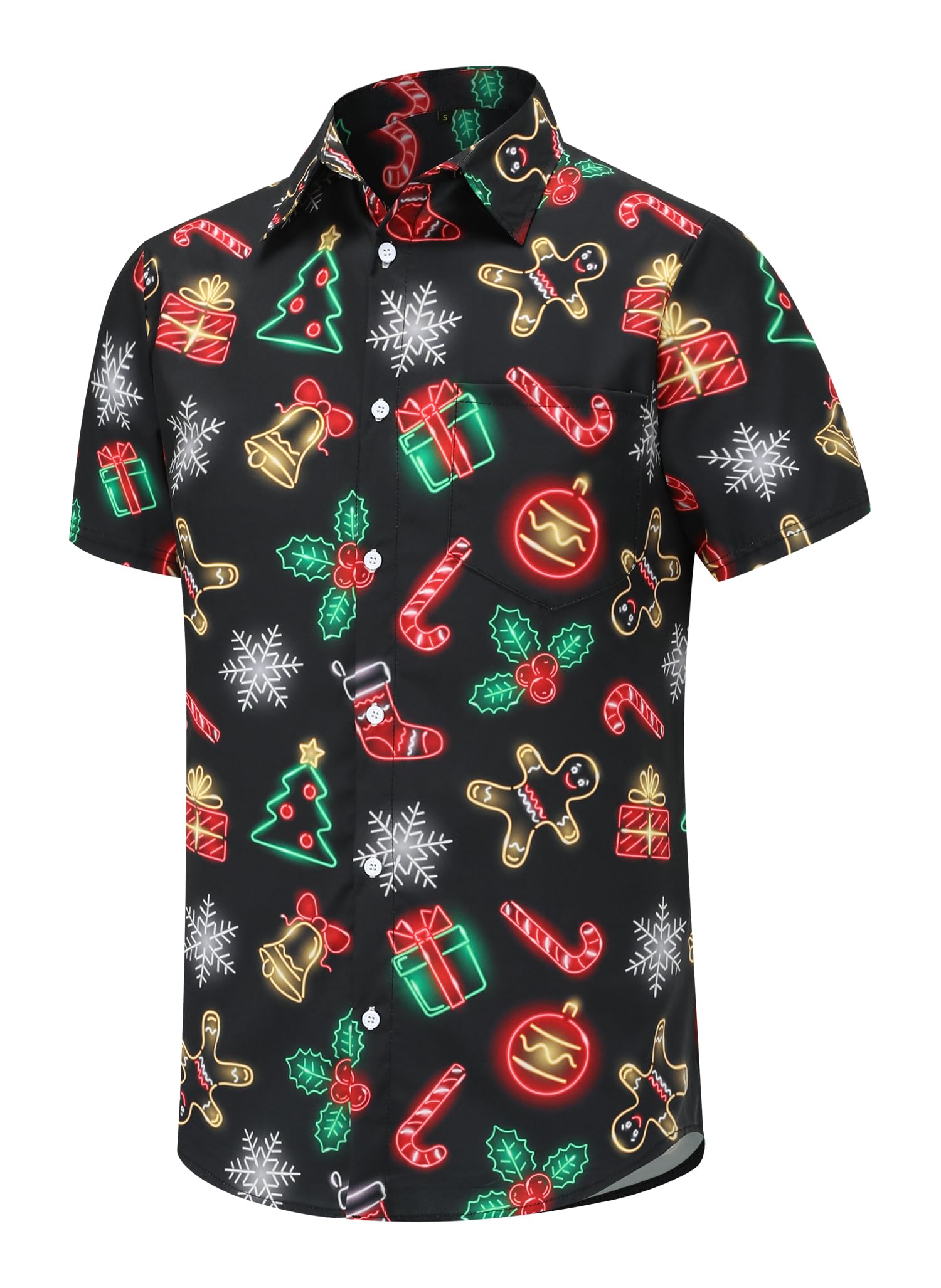 Men's Christmas Hawaiian Shirts - Casual Short Sleeve Button Down Shirts for Holiday Parties & Summer Vacations