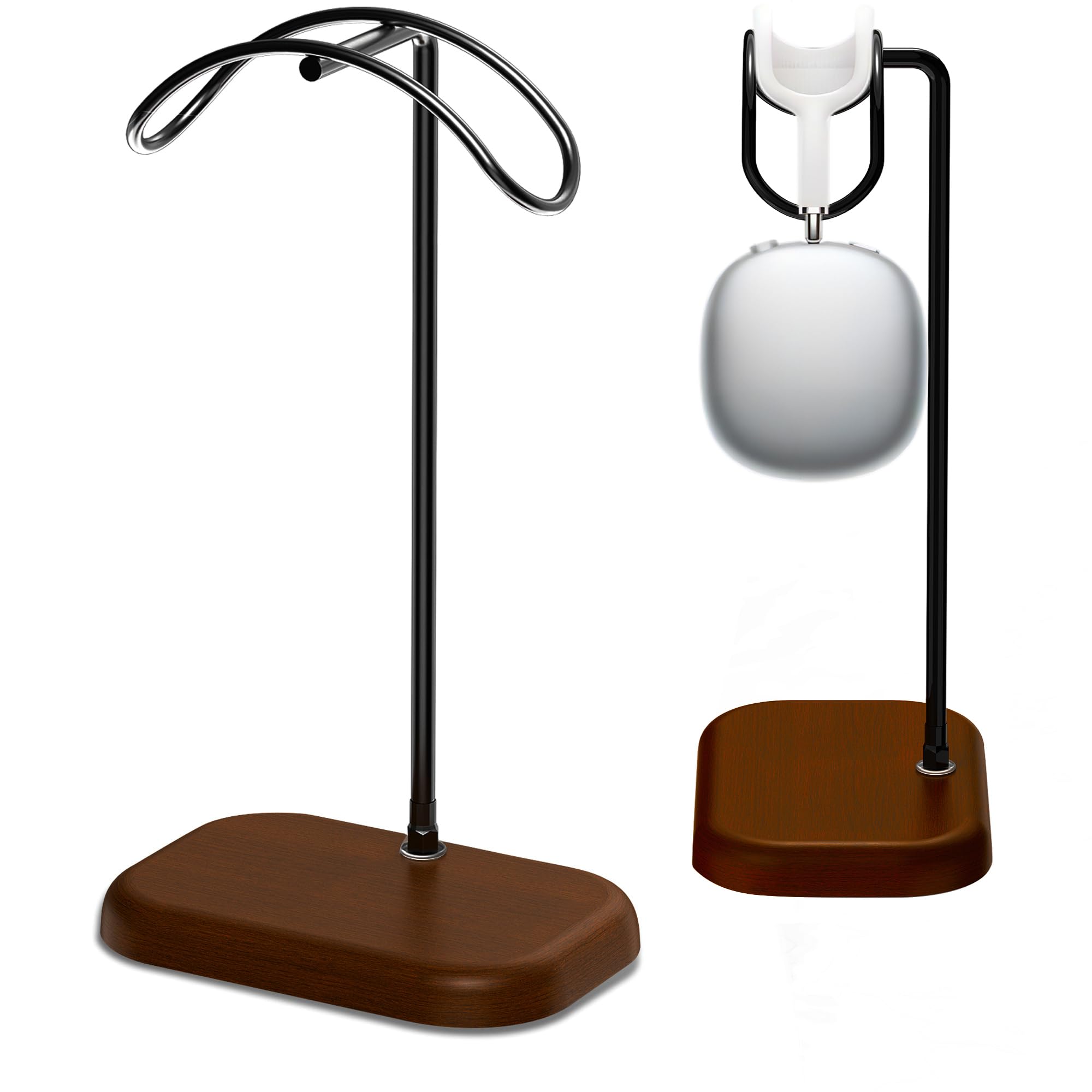 Premium Walnut Wood Headphone Stand with Aluminum Base - Universal Headset Holder for Gaming & Music Headsets - Elegant Desk Organizer for Home & Office Workspace