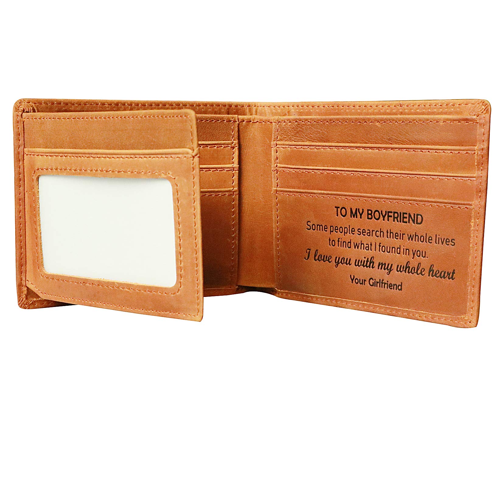 Personalized Engraved Trifold Leather Wallet for Men - Romantic Valentine's Day Gift for Boyfriend, Husband & Dad - Best Anniversary & Birthday Present Idea - Perfect for Everyday Use, Travel & Special Occasions