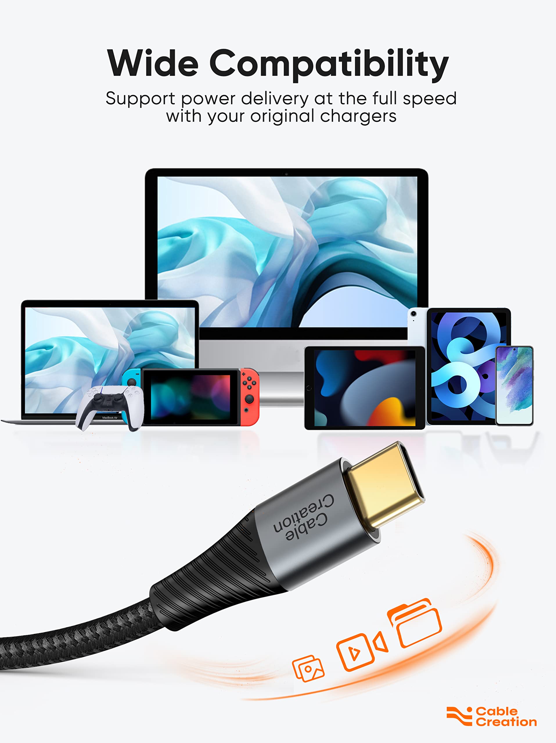 CableCreation 0.8FT USB C to USB C Fast Charging Cable 60W - Double-Braided Type C Cable Compatible with iPhone 16/15, Galaxy S23/S22/S21/Note20, MacBook, iPad Mini 6, iPad Pro 2020 - Perfect for Home, Office & Travel Charging