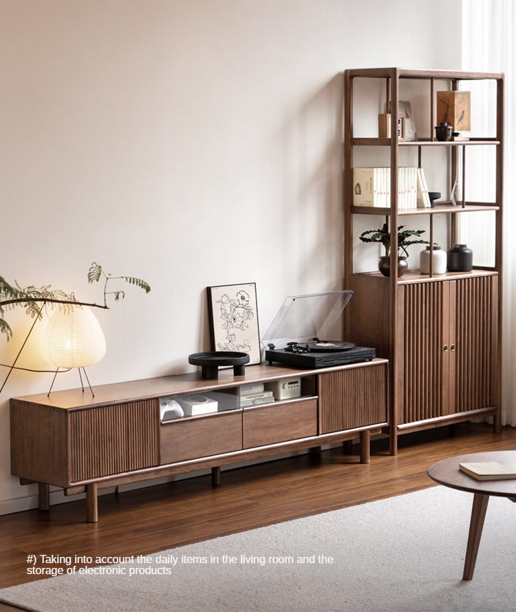 Premium Black Walnut & Ash Solid Wood TV Stand - Modern Entertainment Center for Living Room, Bedroom & Home Theater