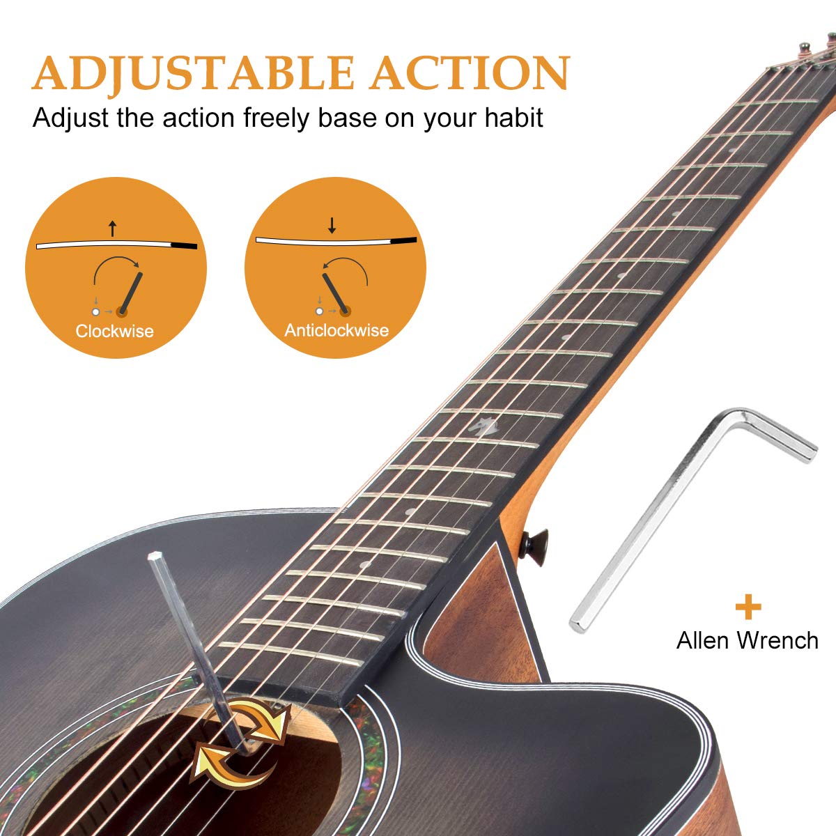 41 Inch Full-Size Dreadnought Acoustic Guitar with Cutaway - Professional Folk Guitar with 6 Metal Strings & Complete Beginner Kit (Gig Bag, Tuner, Strap, Picks) - Perfect for Beginners, Camping, Travel & Home Practice