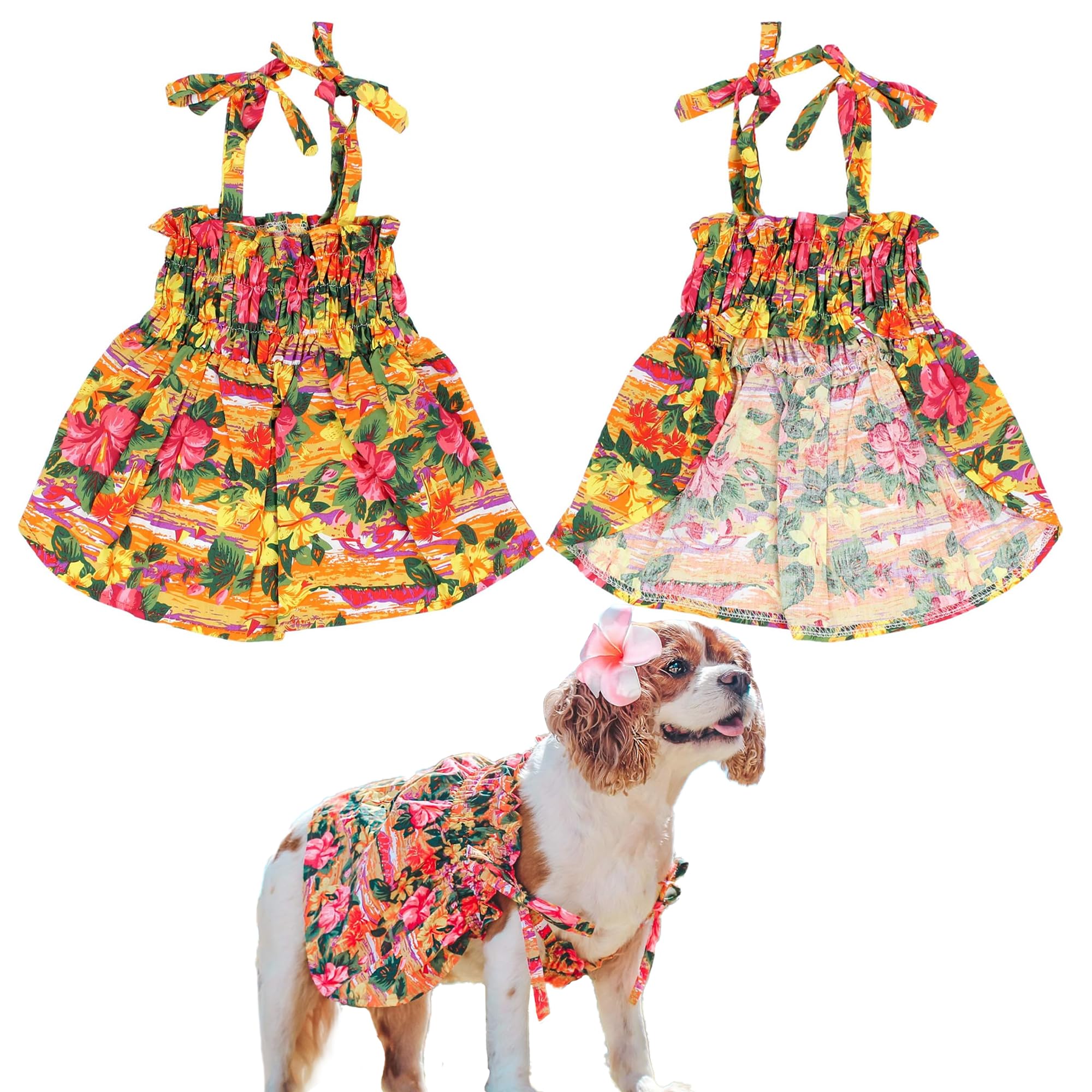 Parisian Pet Hawaiian Floral Dog Dress - Breathable Summer Dog Outfit with Pull-Up Straps - Beach Costume for Large Female Dogs - Perfect for Beach Parties, Vacations & Outdoor Adventures