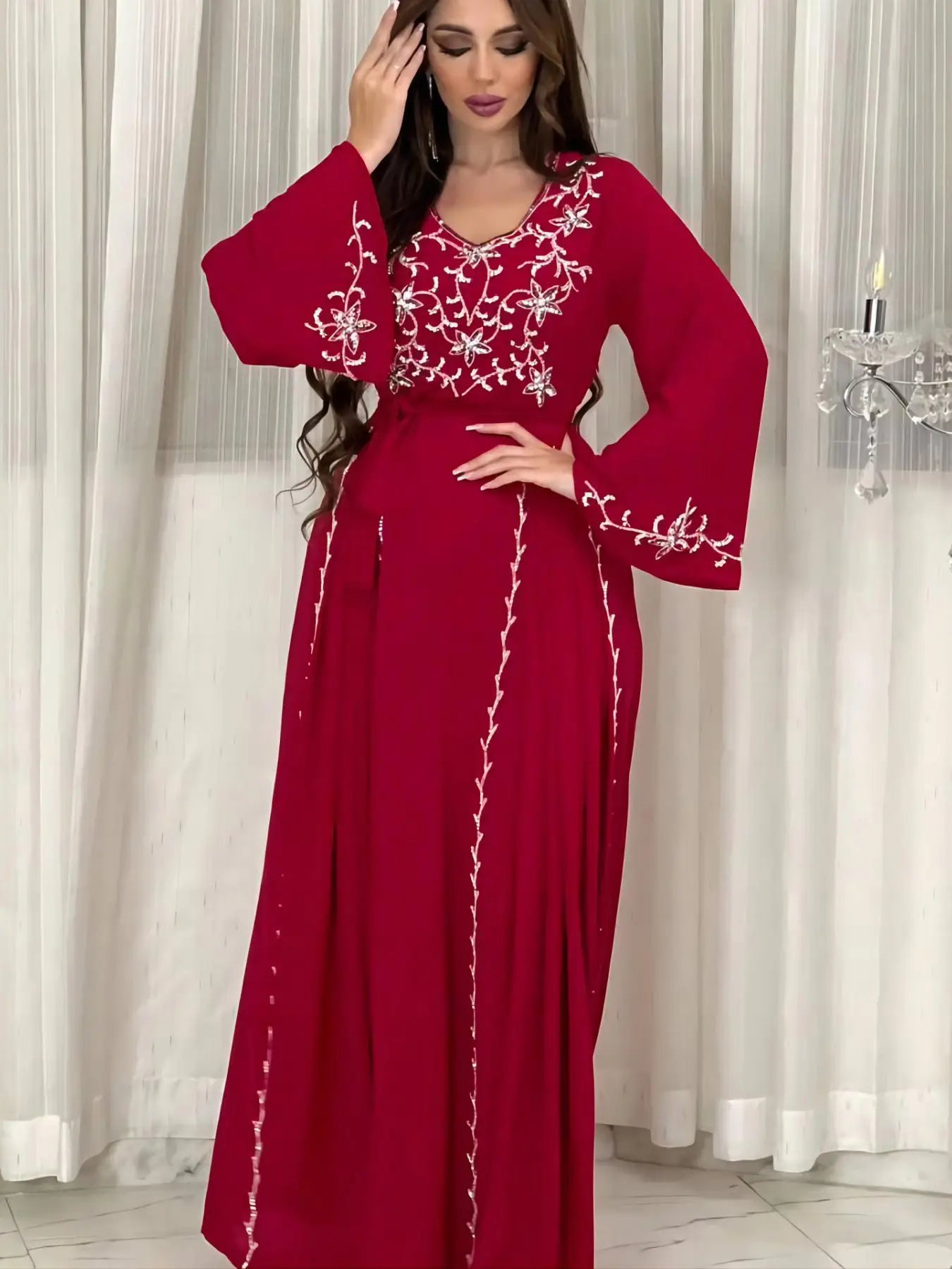 Elegant Eid Caftan Dress with Embroidery Applique - Perfect for Festive Celebrations & Special Occasions